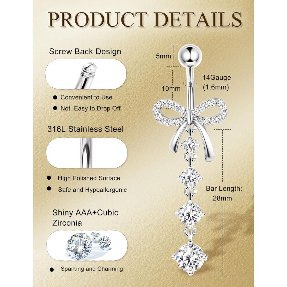 8 Pcs Belly Button Ring Dangle Hypoallergenic Sur… - image 2